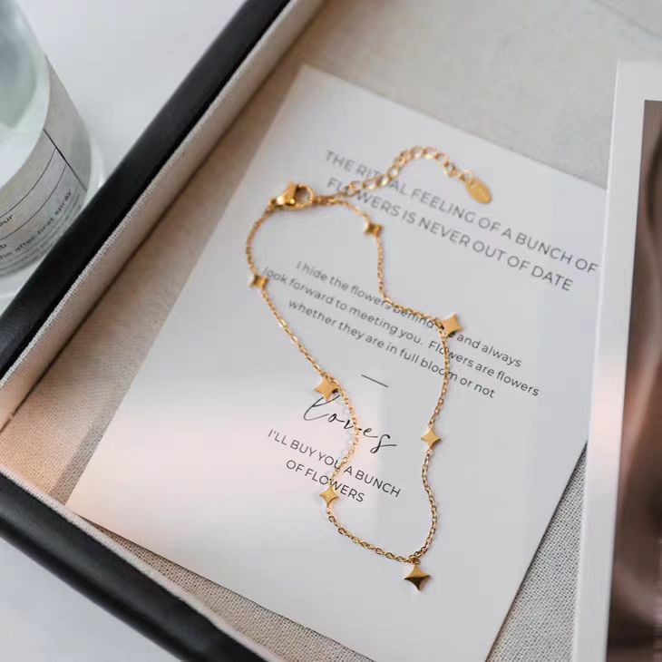 Chain Ankle Bracelet Dainty Gold Anklet with Star Charms